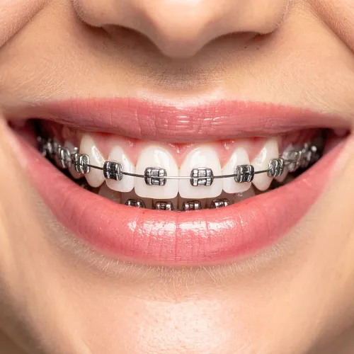Woman's smile with braces.